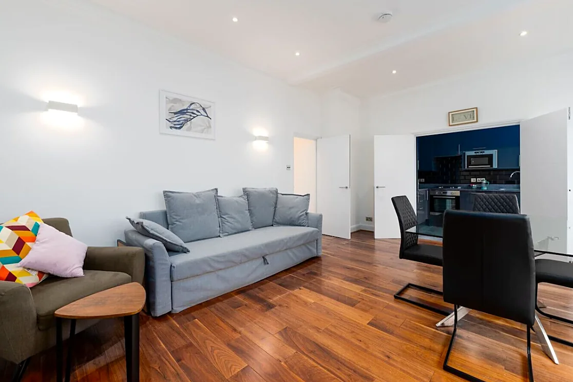 Living room with sofa and dining table