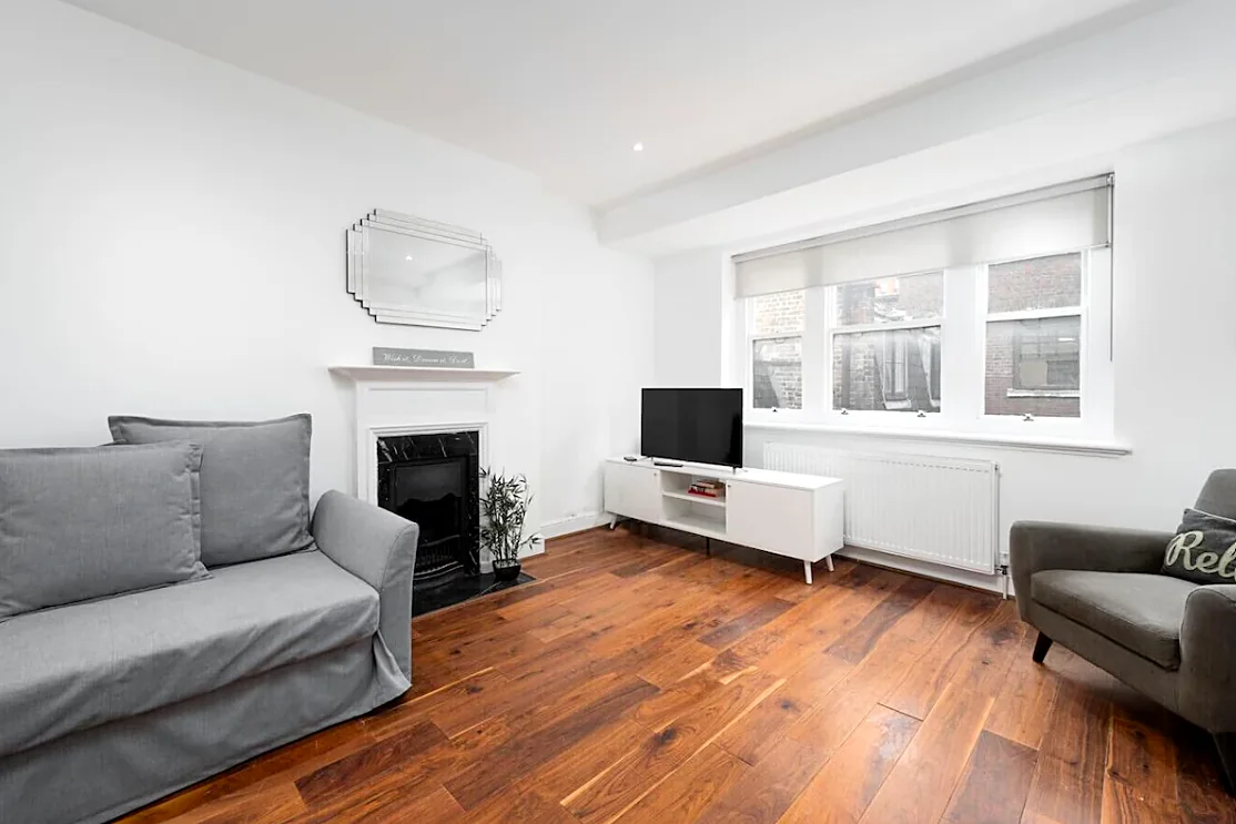 Living room with sofa and fireplace