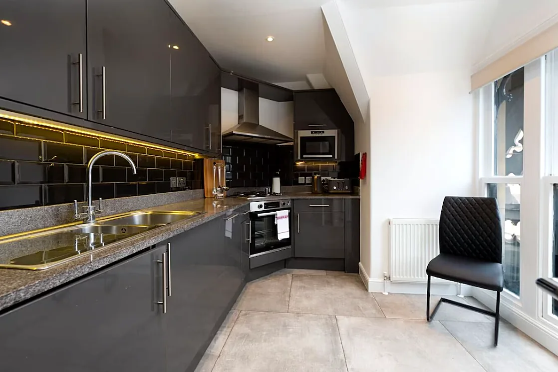 Kitchen with under-cabinet lighting